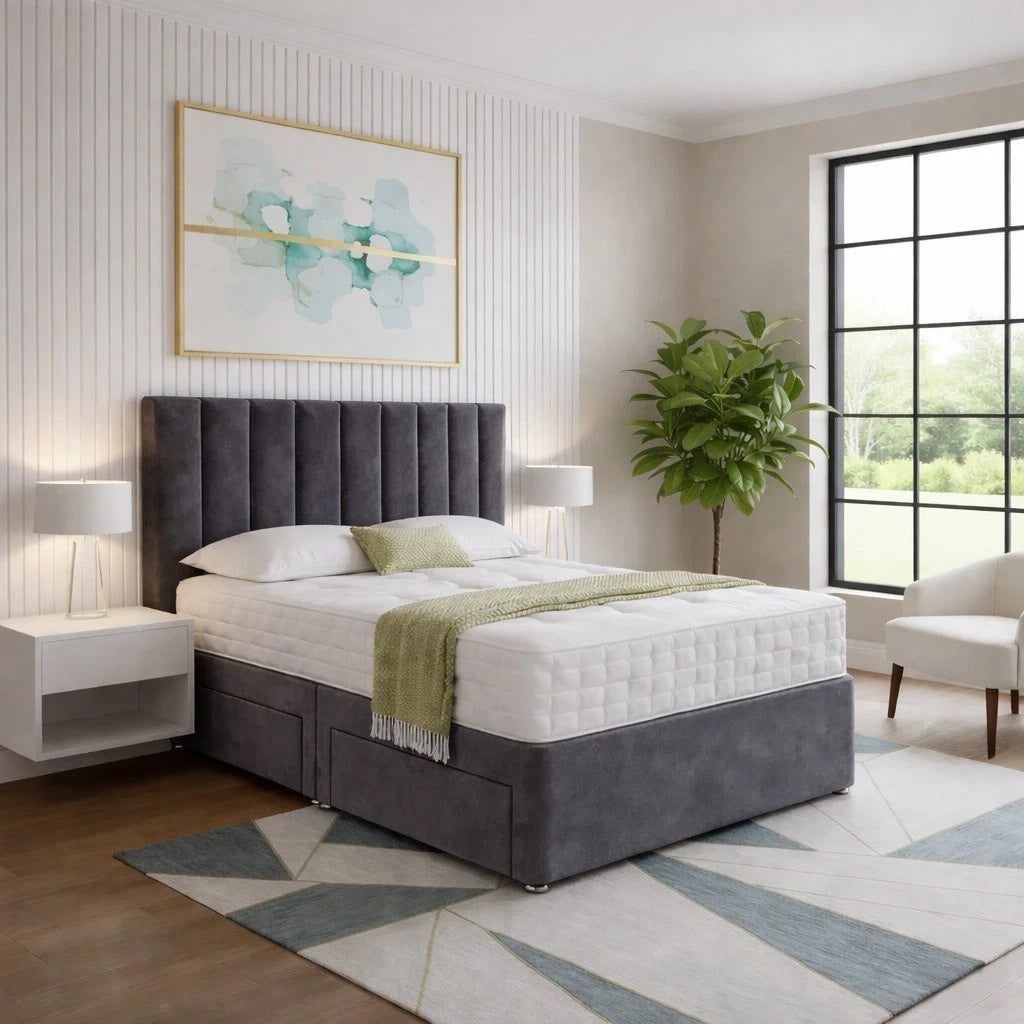 Reinforced plush divan bed with headboard – product view