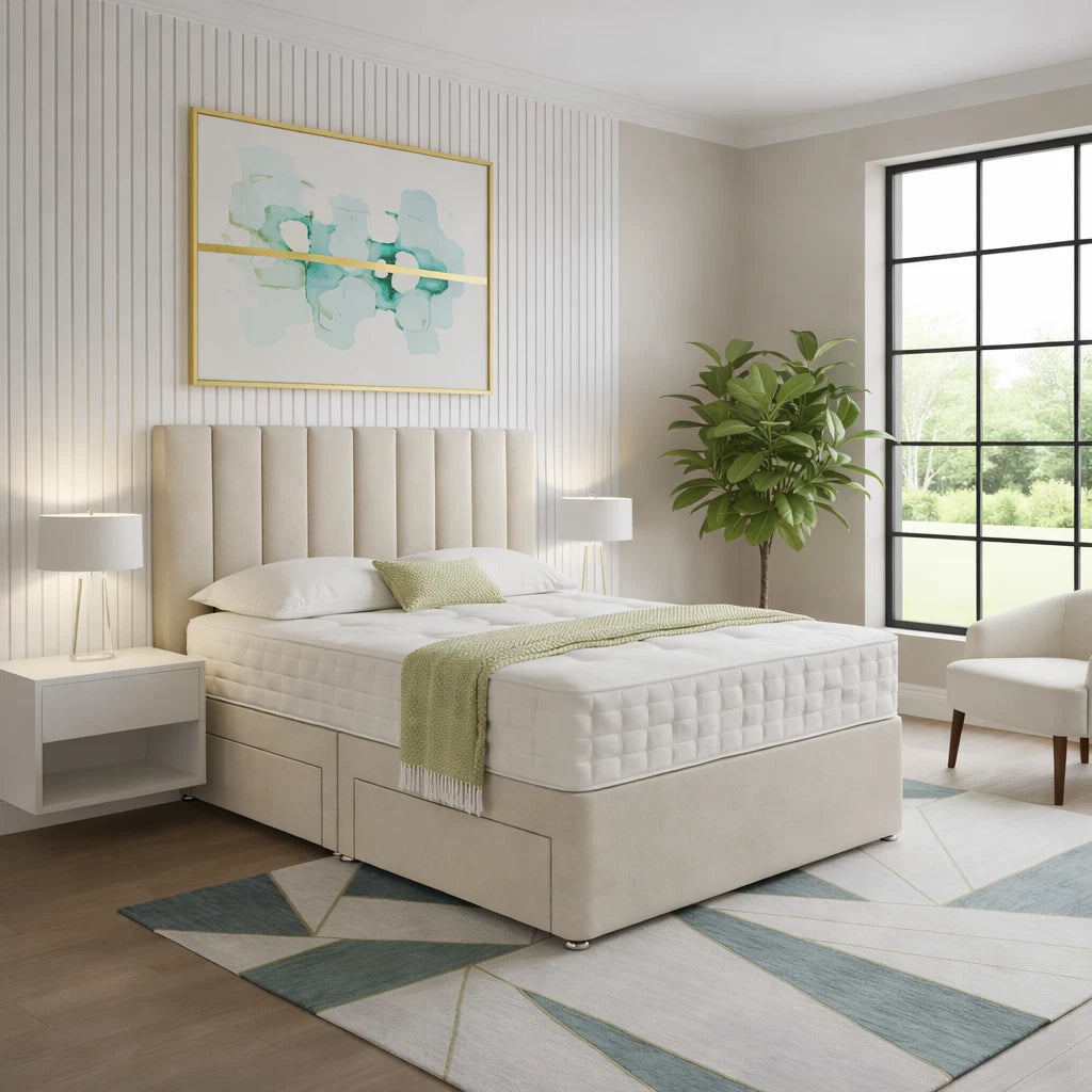 Reinforced plush divan bed with headboard – product view