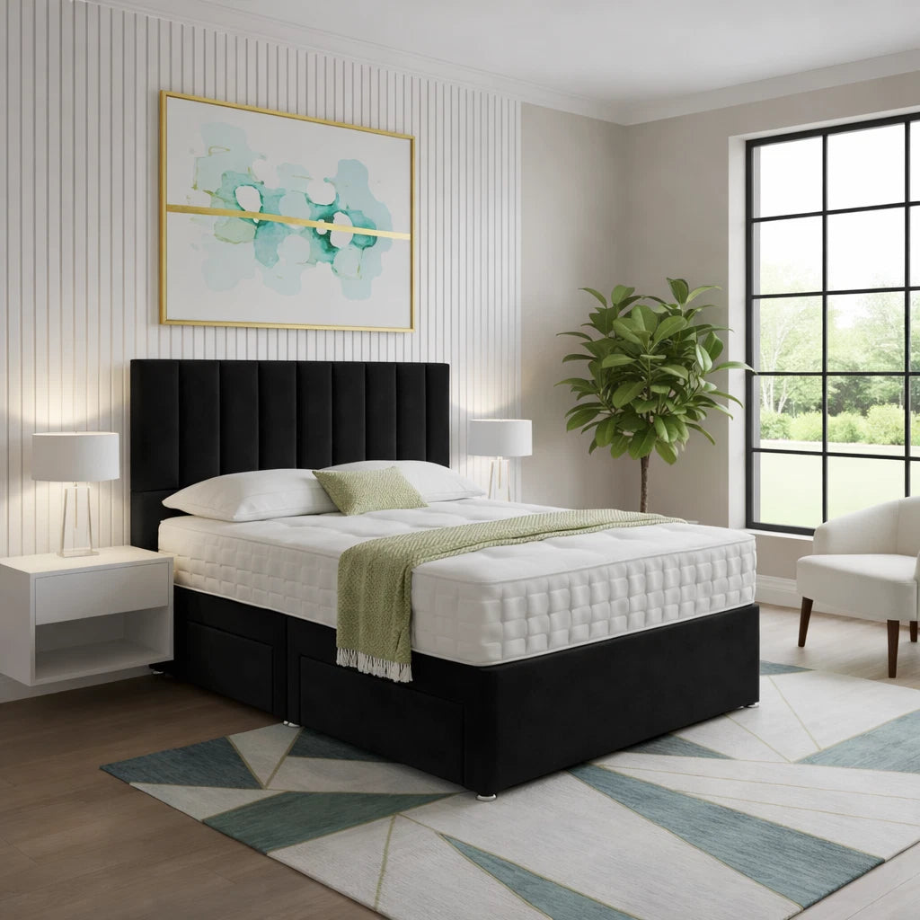 Reinforced plush divan bed with headboard – product view