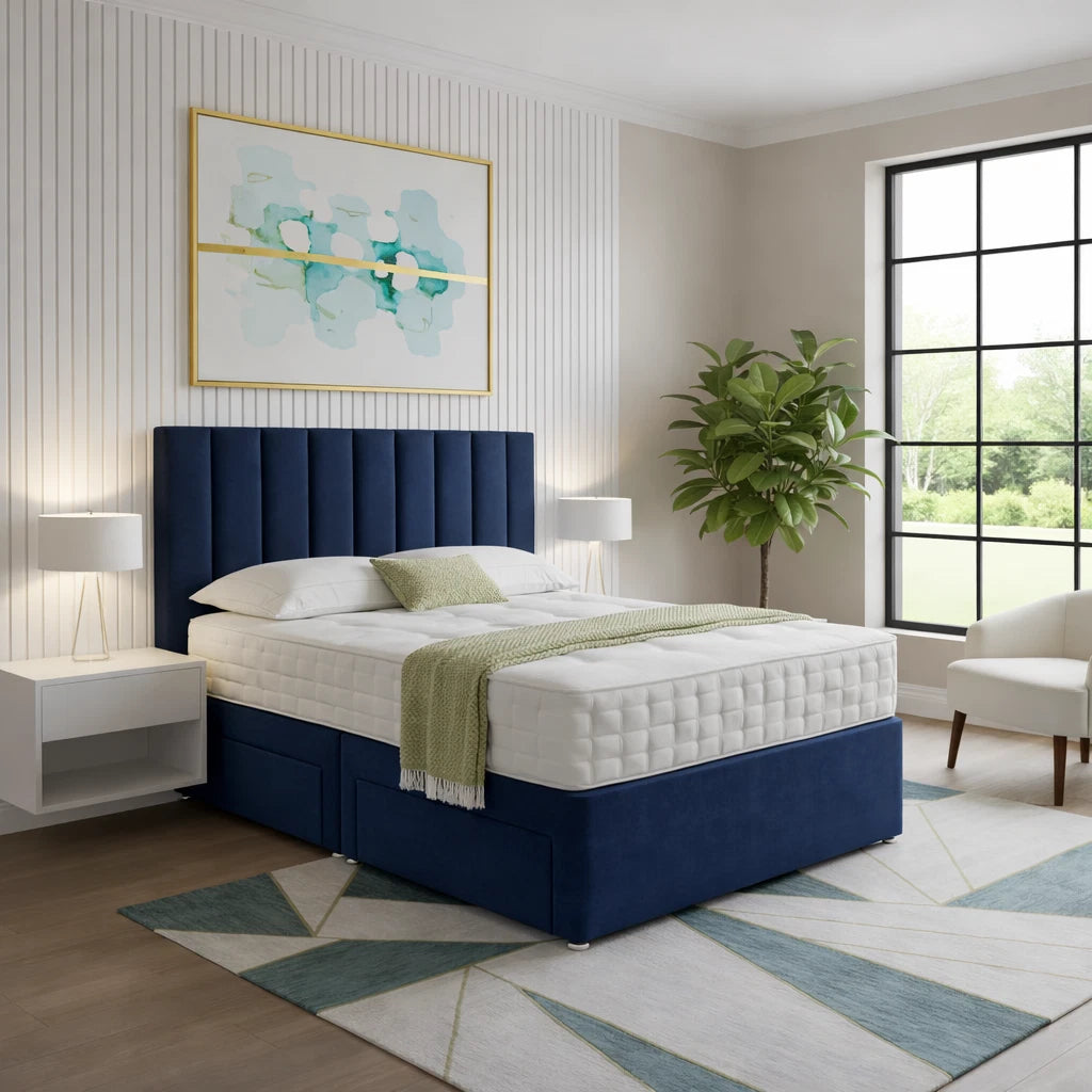 Reinforced plush divan bed with headboard – product view