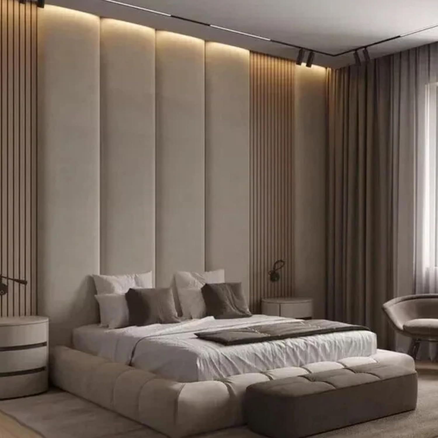 Floor to Ceiling Slatted Wall Panel Bed Frame – Contemporary Design