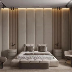 Floor to Ceiling Slatted Wall Panel Bed Frame – Contemporary Design