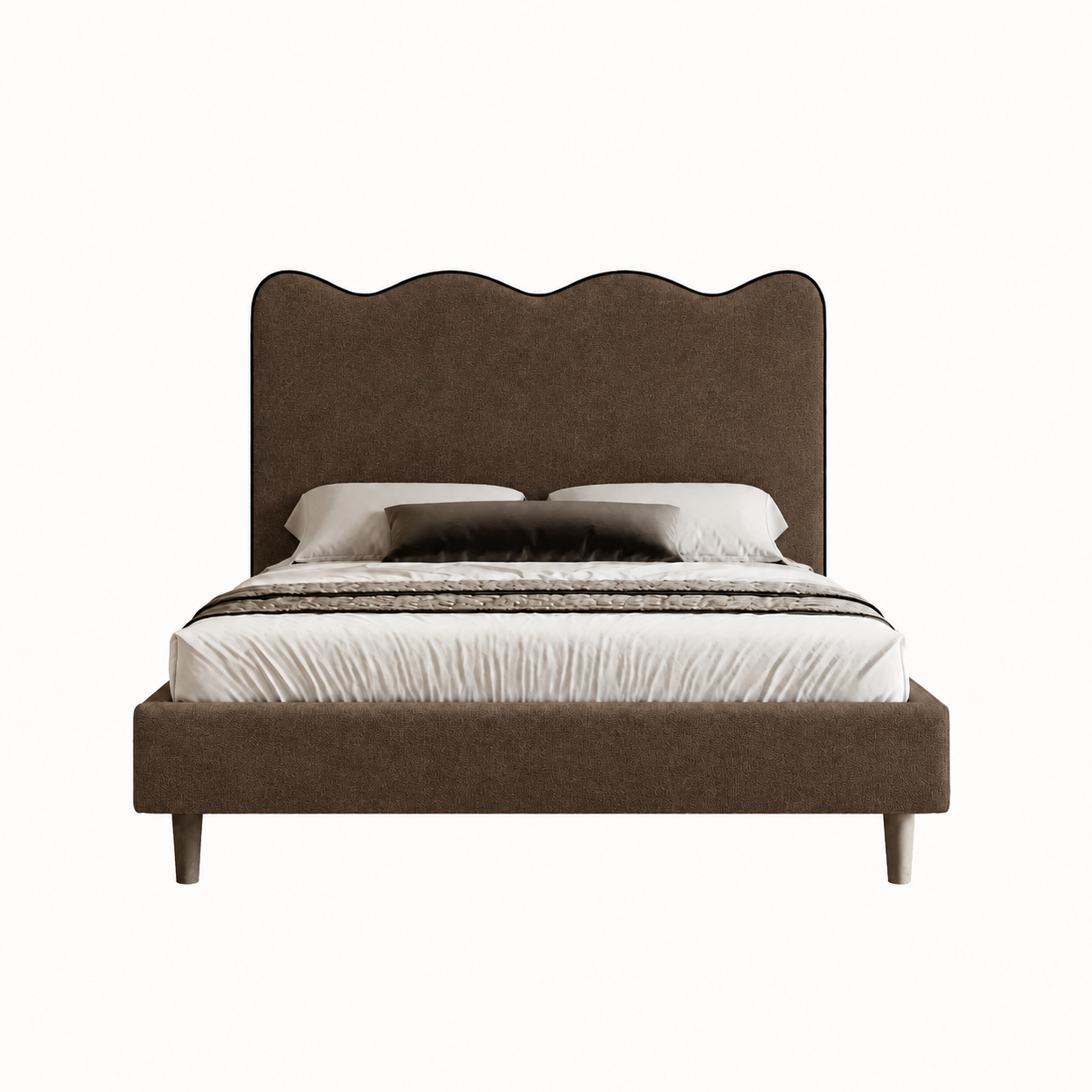 Waverly scalloped bed in plain mocha chenille front view