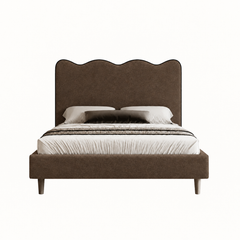 Waverly scalloped bed in plain mocha chenille front view