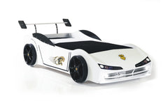 Kids Ferrari Style  Car Bed Frame | Red/White Car Bed with Rear Spoiler | Toddler & Single Car Bed