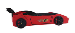 Kids Ferrari Style  Car Bed Frame | Red/White Car Bed with Rear Spoiler | Toddler & Single Car Bed