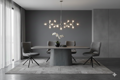 Sydney Grey Ceramic Effect Dining Table with Fluted Pedestal Base